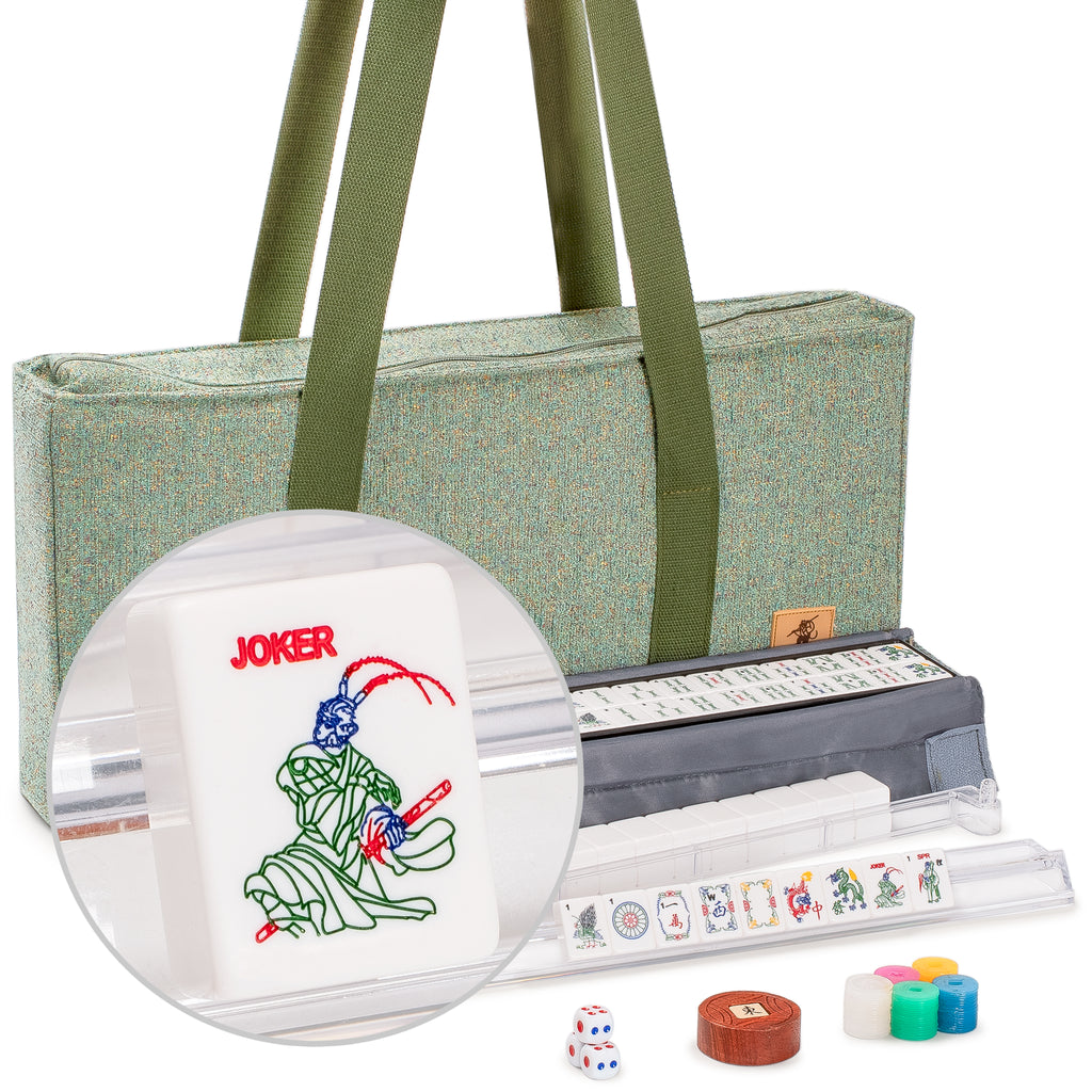 American Mahjong Set “Celestial Harmony” Intricately Detailed Carved Tiles, Green Soft Case, Acrylic Racks with Pushers, Dice, Wind Indicator & Wright Patterson Scoring Coins-Yellow Mountain Imports-Yellow Mountain Imports