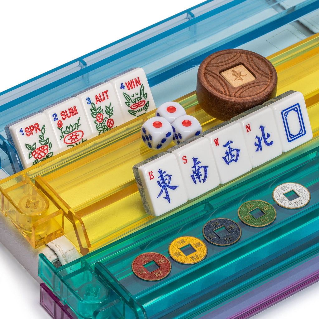 American Mahjong Set, "Chinoise" with Soft Leatherette Case - Racks with Pushers, Scoring Coins, Dice, and Wind Indicator-Yellow Mountain Imports-Yellow Mountain Imports