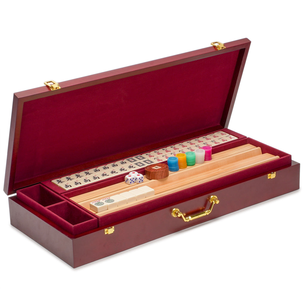 American Mahjong Set, "Classic Luxe" with Wooden Case, 4 Wooden Pusher Racks, Wind Indicator, Dice & Wright Patterson Count Scoring Coins-Yellow Mountain Imports-Yellow Mountain Imports