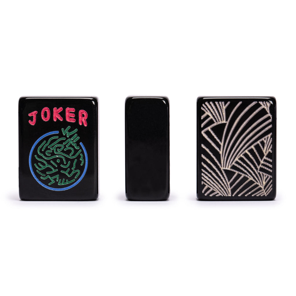 American Mahjong Set, "Deco" with Black Soft Case - All-in-One Racks with Pushers, Scoring Coins, Dice, and Wind Indicator-Yellow Mountain Imports-Yellow Mountain Imports