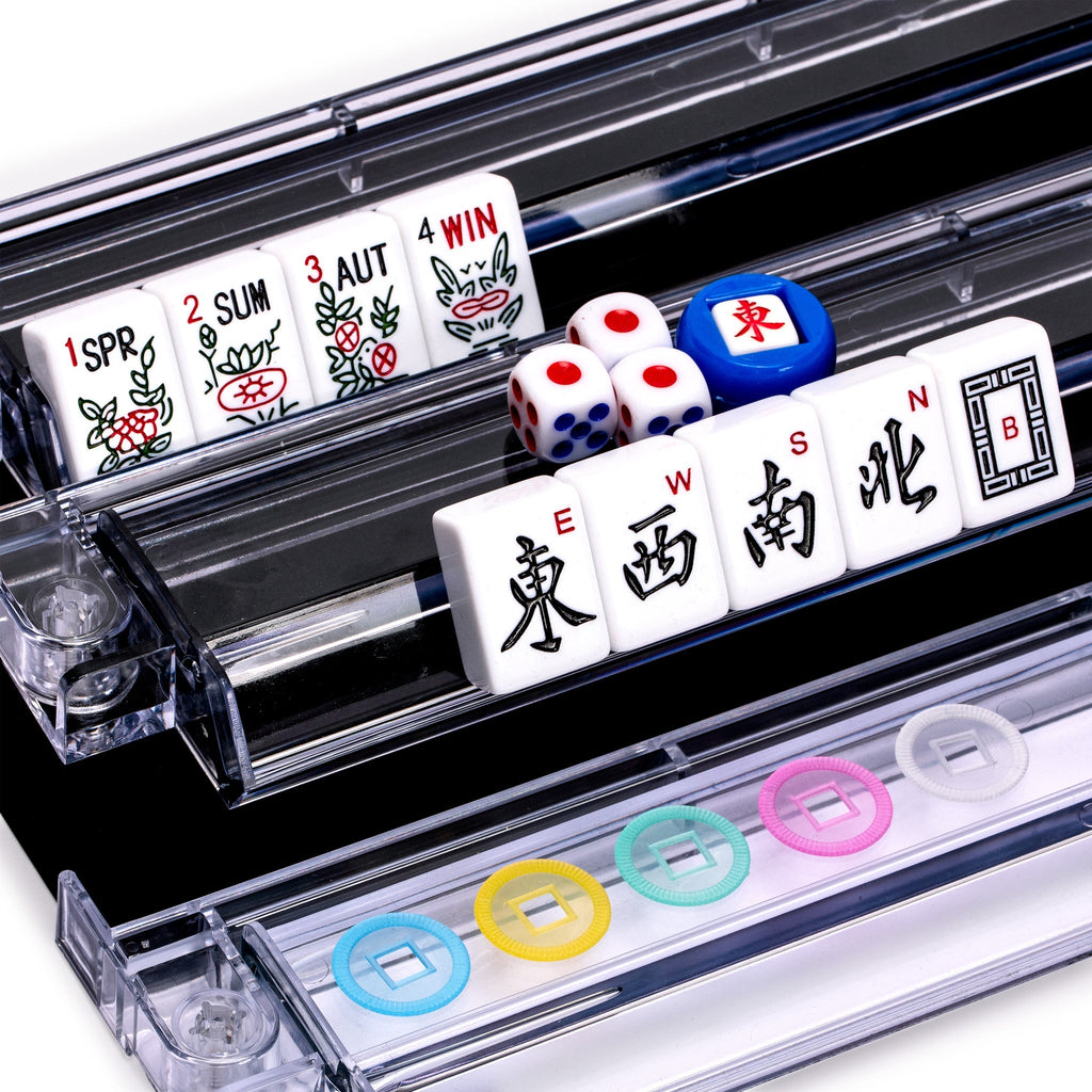 American Mahjong Set, "Elemental" with Aluminum Case - Racks with Pushers, Scoring Coins, Dice, and Wind Indicator-Yellow Mountain Imports-Yellow Mountain Imports