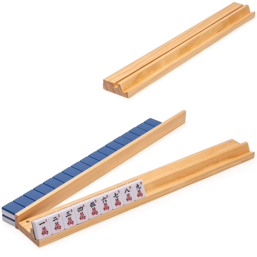 American Mahjong Set, "Harbor Tide" with Beige and Blue Canvas Tote Bag - Racks with Pushers, Scoring Coins, Dice, and Wind Indicator-Yellow Mountain Imports-Yellow Mountain Imports