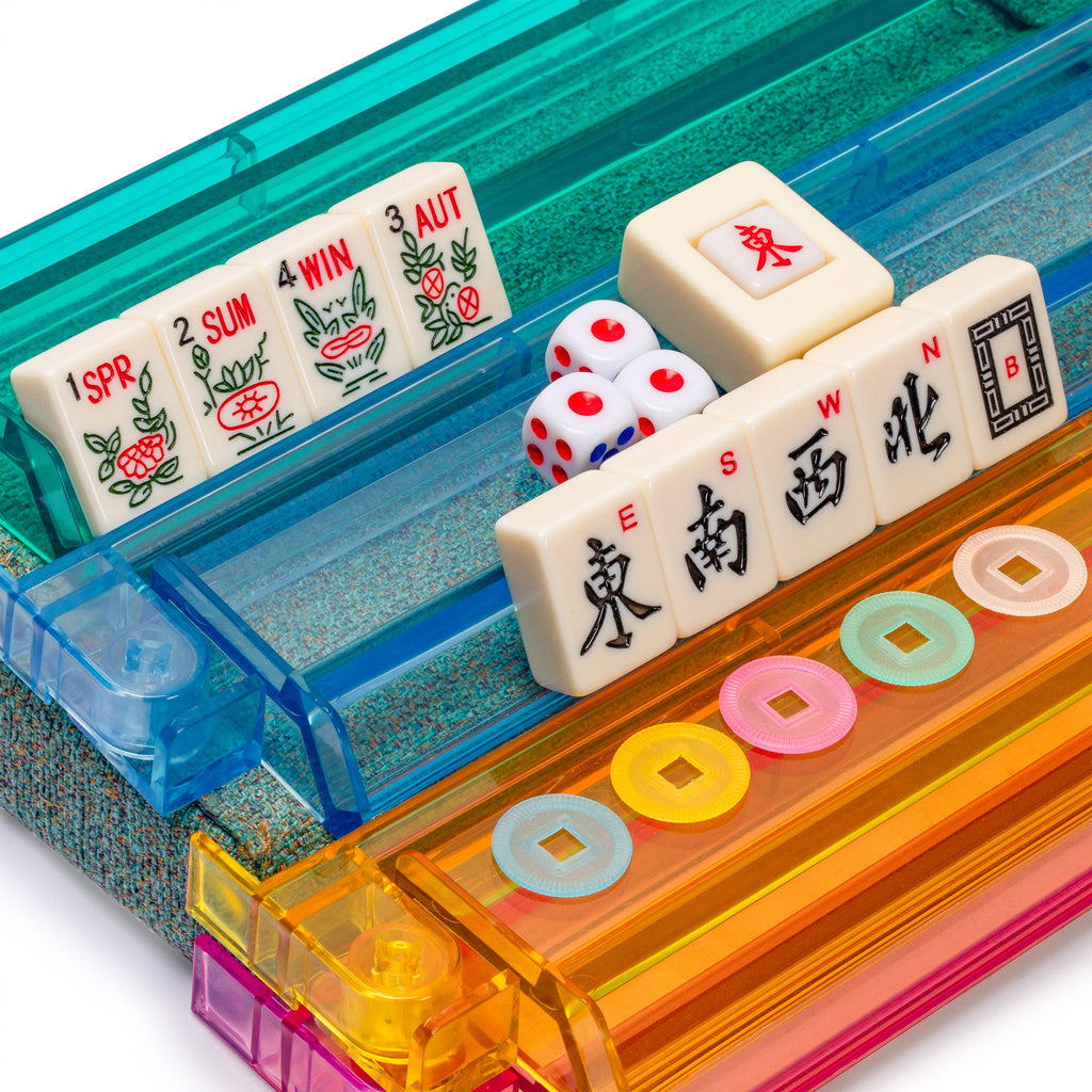 Yellow Mountain Imports American Mahjong Set Mojave Ivory with Brown Soft Case - Four All-in-One Racks with Pushers Wind