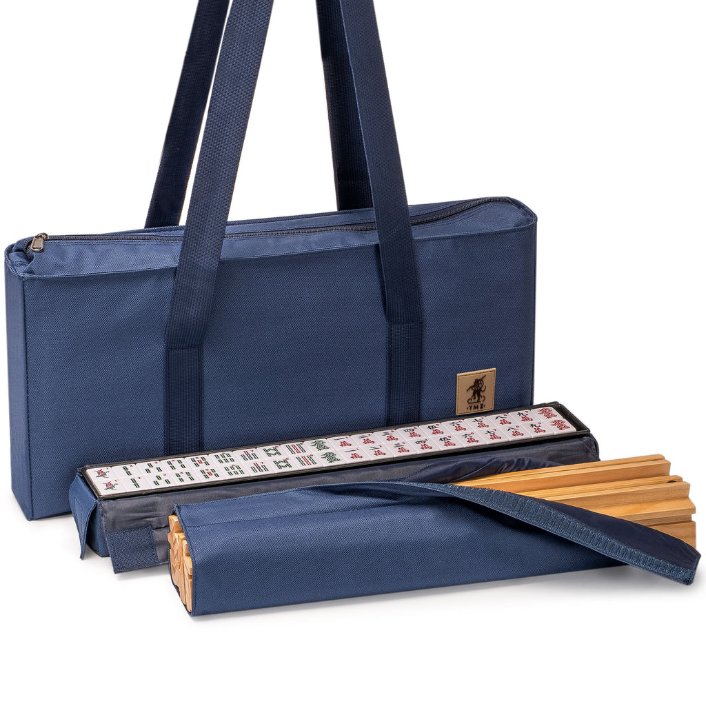 American Mahjong Set, "Indigo Tides" with Blue Soft Case - Racks with Pushers, Scoring Coins, Dice, and Wind Indicator-Yellow Mountain Imports-Yellow Mountain Imports