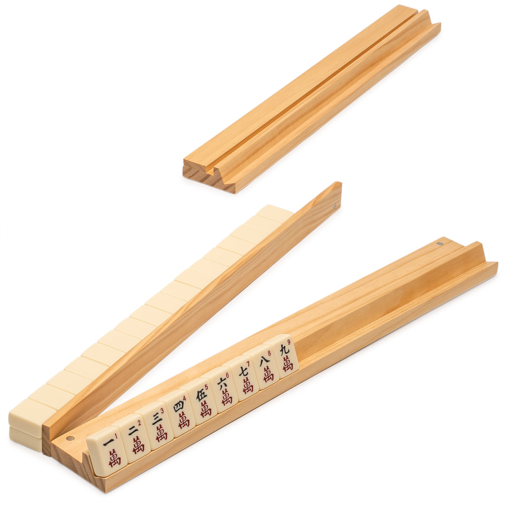 American Mahjong Set, "Ivory Stripes” - 166 Tiles with Beige Soft Case, Wooden Racks with Pushers, Scoring Coins, Dice, & Wind Indicator-Yellow Mountain Imports-Yellow Mountain Imports