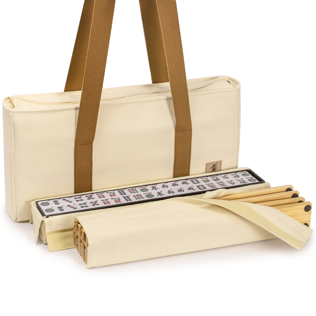 American Mahjong Set, “Jade Horizon” – 166 Tiles with Wooden Racks & Pushers, Wright Patterson Scoring Coins, Dice, Wind Indicator, and Soft Beige Case-Yellow Mountain Imports-Yellow Mountain Imports