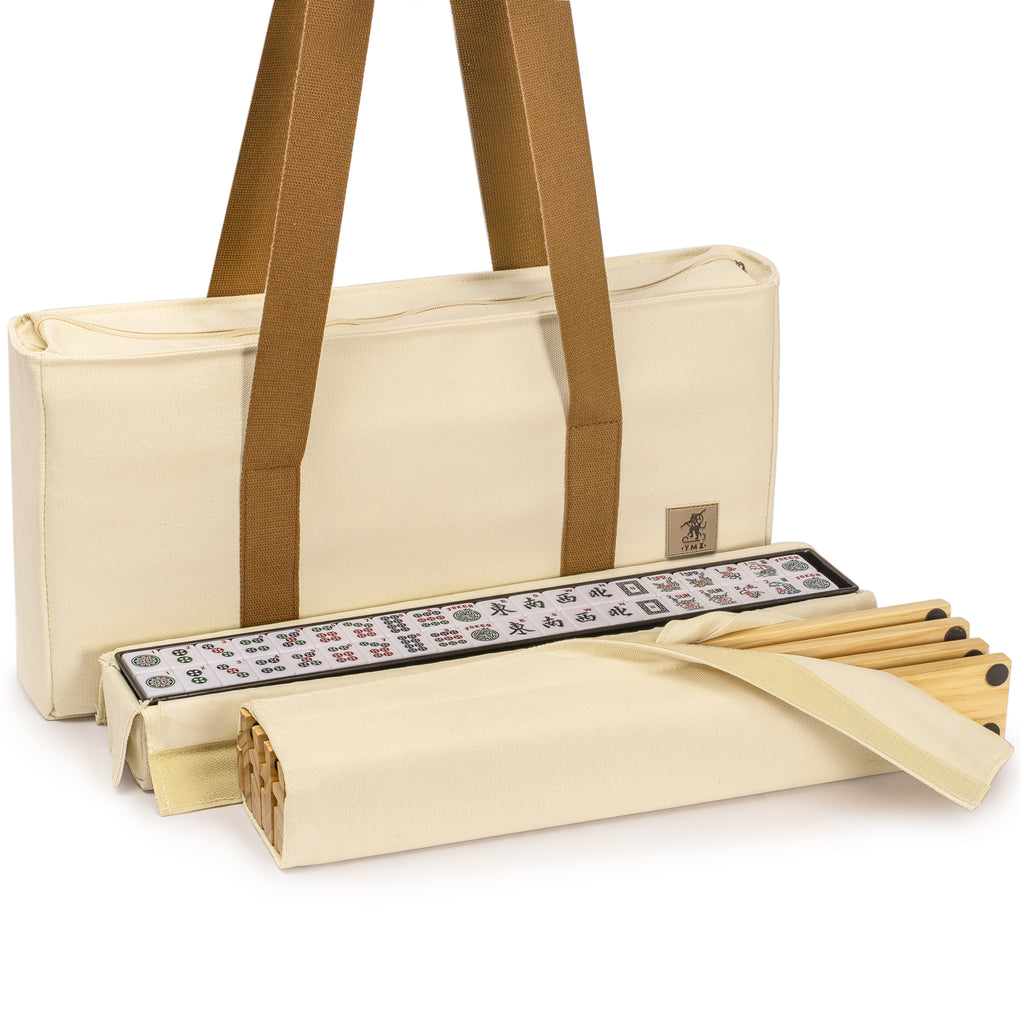 American Mahjong Set, “Jade Horizon” – 166 Tiles with Wooden Racks & Pushers, Wright Patterson Scoring Coins, Dice, Wind Indicator, and Soft Beige Case-Yellow Mountain Imports-Yellow Mountain Imports