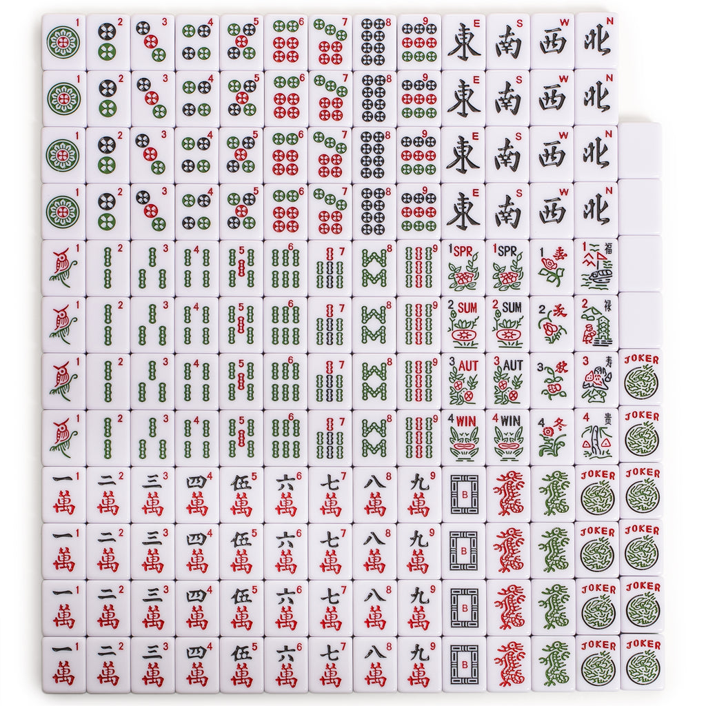 American Mahjong Set, “Jade Horizon” – 166 Tiles with Wooden Racks & Pushers, Wright Patterson Scoring Coins, Dice, Wind Indicator, and Soft Beige Case-Yellow Mountain Imports-Yellow Mountain Imports