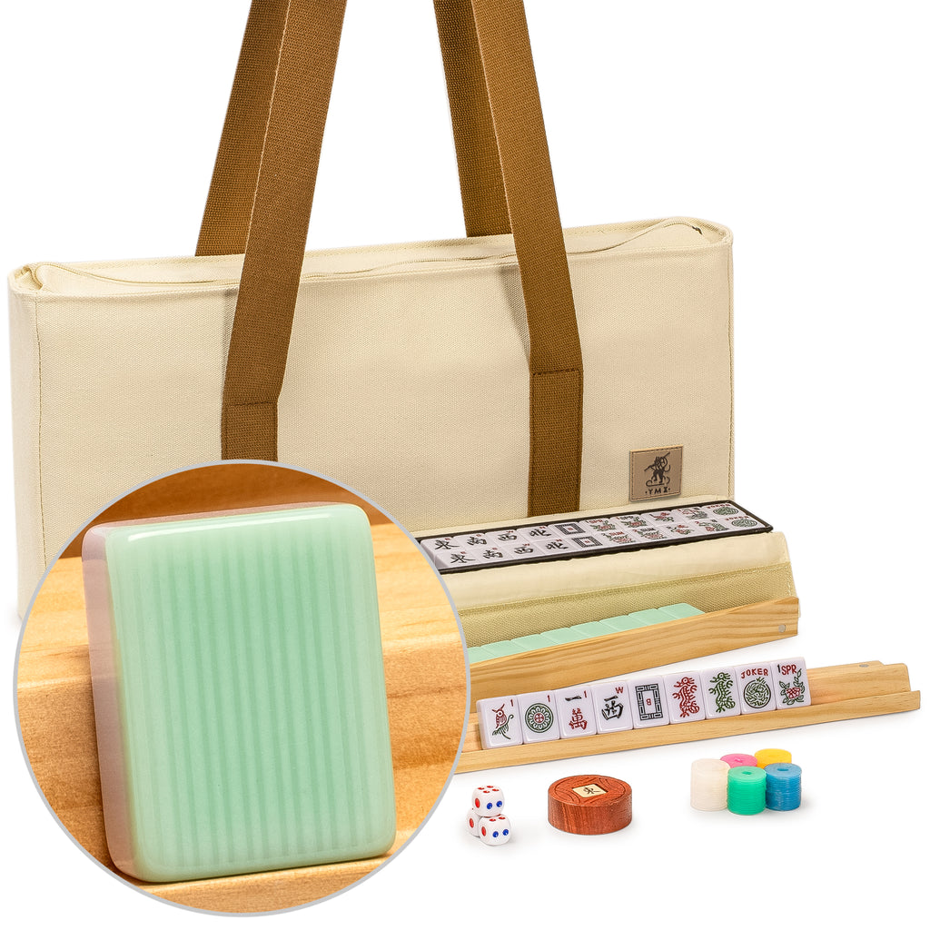 American Mahjong Set, “Jade Horizon” – 166 Tiles with Wooden Racks & Pushers, Wright Patterson Scoring Coins, Dice, Wind Indicator, and Soft Beige Case-Yellow Mountain Imports-Yellow Mountain Imports