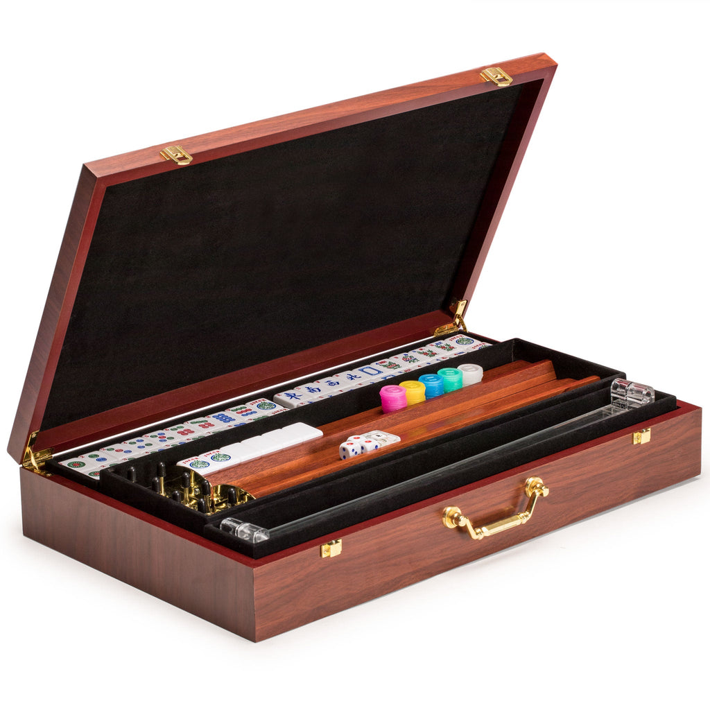 American Mahjong Set, "Koi Fish" with Wooden Case - 4 Wooden Racks, Acrylic Pushers, Scoring Coins, Dice, & Wind Indicator-Yellow Mountain Imports-Yellow Mountain Imports