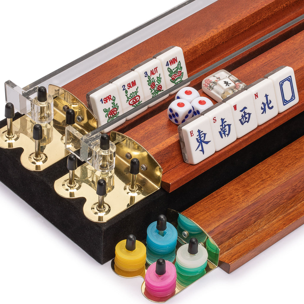 American Mahjong Set, "Little Birdie" with Wooden Case - Wooden Racks with Acrylic Pushers, Scoring Coins, Dice, and Wind Indicator-Yellow Mountain Imports-Yellow Mountain Imports