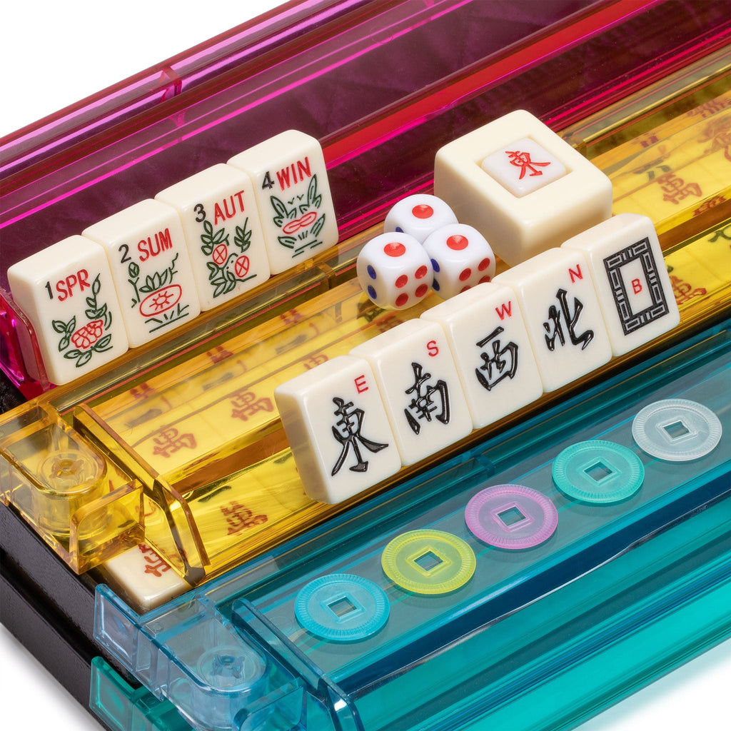 American Mahjong Set, "Midnight Ebony" with Black Soft Case - Racks with Pushers, Scoring Coins, Dice, and Wind Indicator-Yellow Mountain Imports-Yellow Mountain Imports