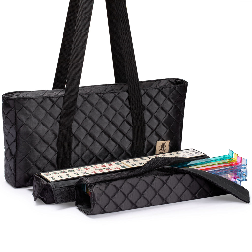 American Mahjong Set, "Midnight Ebony" with Black Soft Case - Racks with Pushers, Scoring Coins, Dice, and Wind Indicator-Yellow Mountain Imports-Yellow Mountain Imports