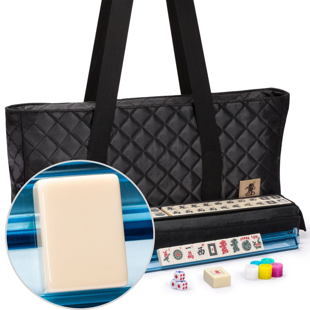 American Mahjong Set, "Midnight Ebony" with Black Soft Case - Racks with Pushers, Scoring Coins, Dice, and Wind Indicator-Yellow Mountain Imports-Yellow Mountain Imports