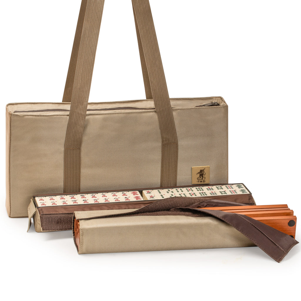 American Mahjong Set, "Mojave" (Ivory) with Brown Soft Case - Racks with Pushers, Scoring Coins, Dice, & Wind Indicator-Yellow Mountain Imports-Yellow Mountain Imports