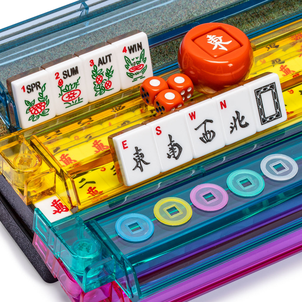 American Mahjong Set, "Papillon" - with Olive Green Soft Case - Racks with Pushers, Scoring Coins, Dice, & Wind Indicator-Yellow Mountain Imports-Yellow Mountain Imports