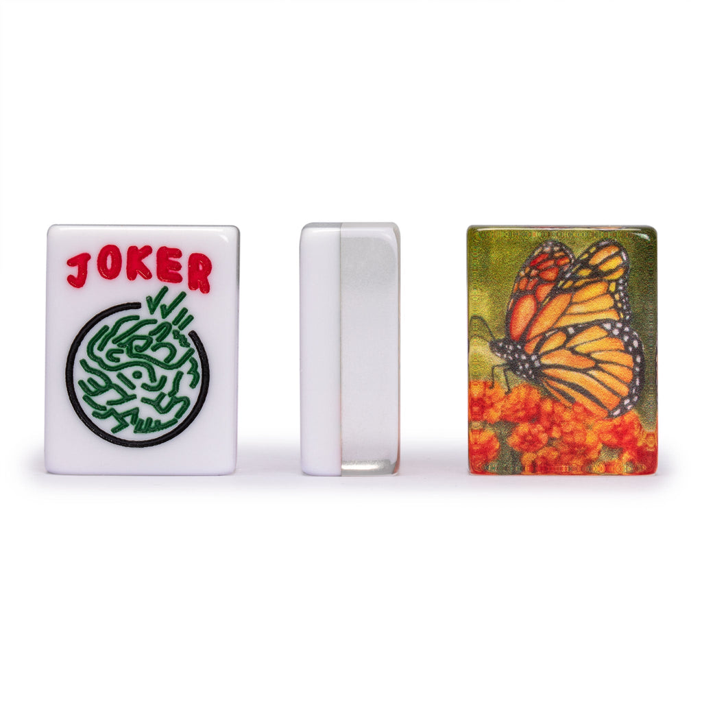 American Mahjong Set, "Papillon" - with Olive Green Soft Case - Racks with Pushers, Scoring Coins, Dice, & Wind Indicator-Yellow Mountain Imports-Yellow Mountain Imports