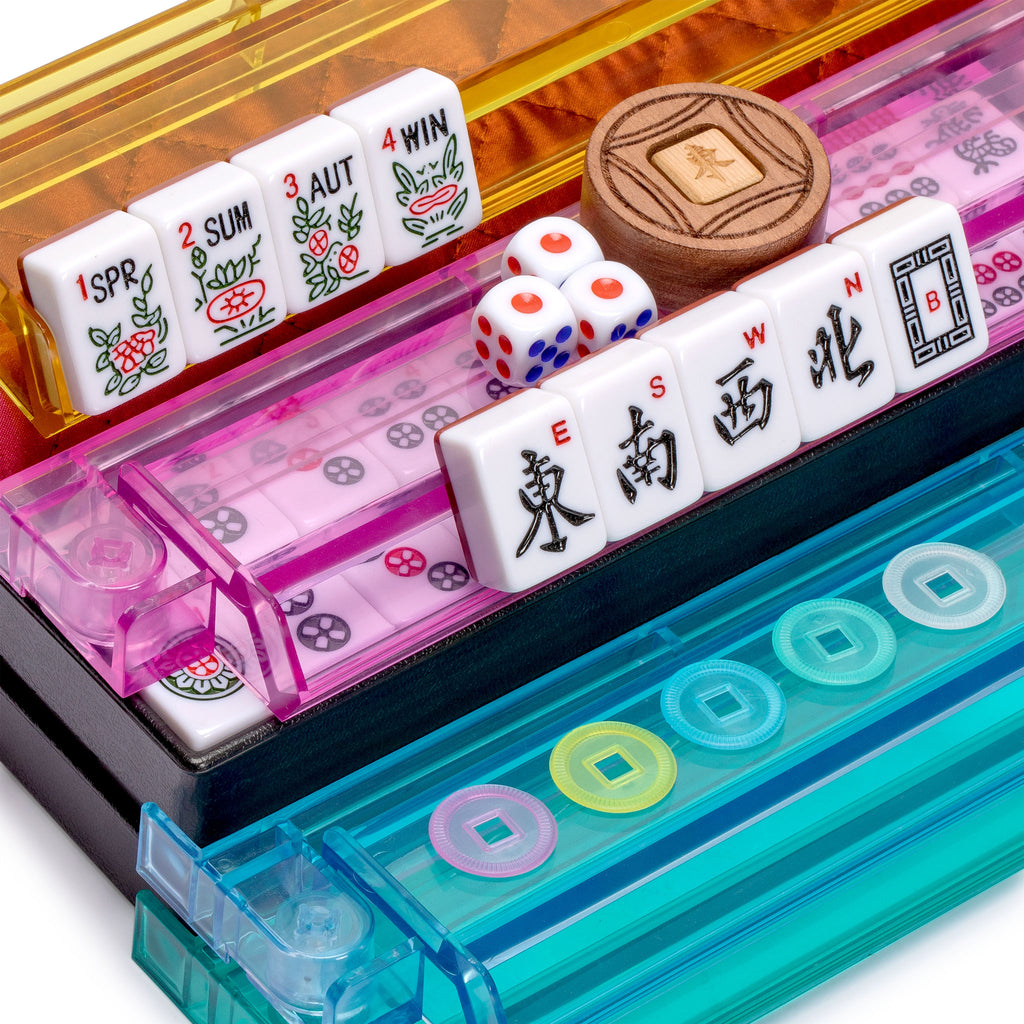 American Mahjong Set, "Pattaya" with Brandy Red Soft Case - Racks with Pushers, Scoring Coins, Dice, and Wind Indicator-Yellow Mountain Imports-Yellow Mountain Imports