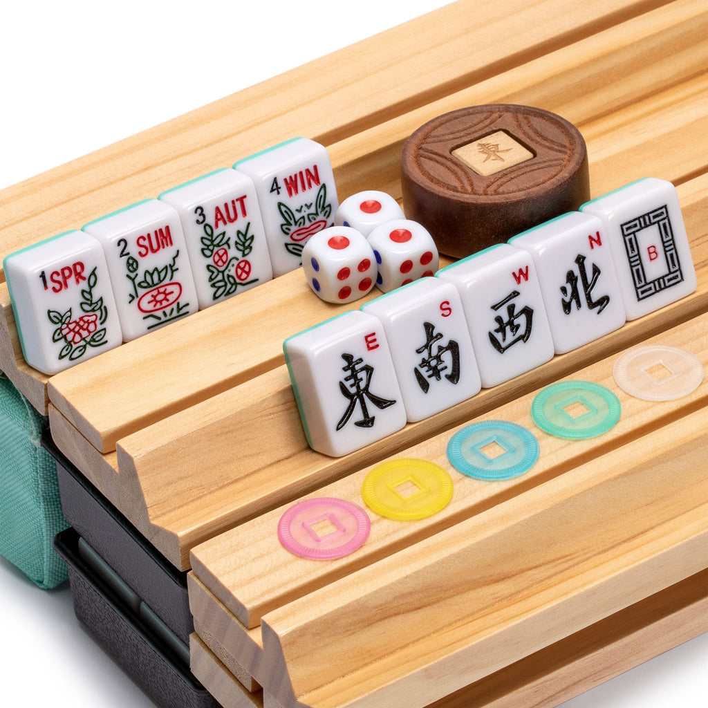 American Mahjong Set, "Pepper" with Pepper Green Soft Case - Racks with Pushers, Scoring Coins, Dice, and Wind Indicator-Yellow Mountain Imports-Yellow Mountain Imports