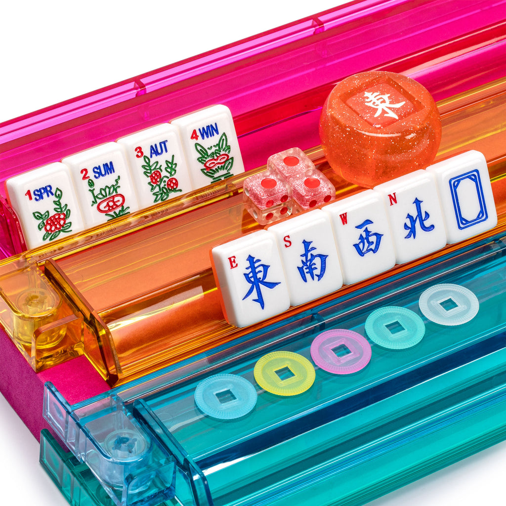 American Mahjong Set - Pink Sparkles - with Aluminum Case, All-in-One Racks with Pushers, Dice, Wind Indicator & Wright Patterson Scoring Coins-Yellow Mountain Imports-Yellow Mountain Imports