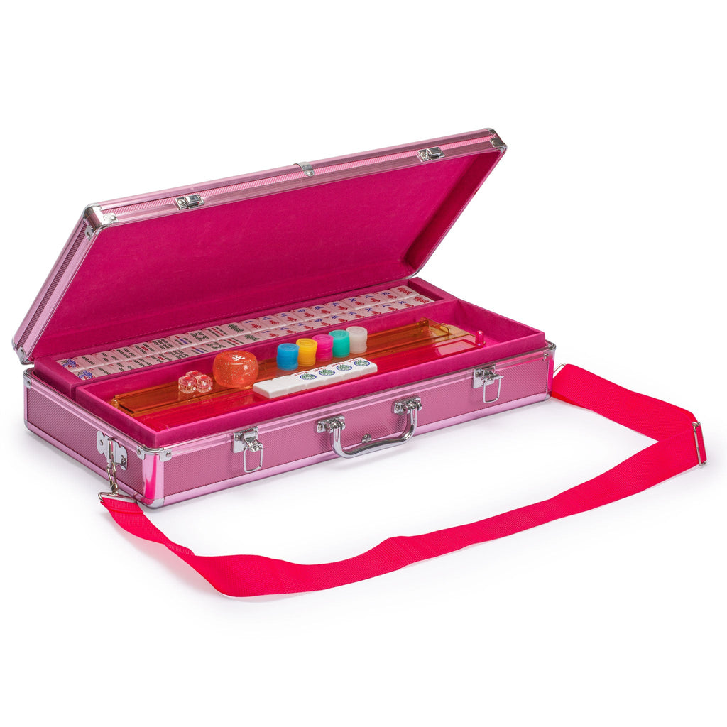 American Mahjong Set - Pink Sparkles - with Aluminum Case, All-in-One Racks with Pushers, Dice, Wind Indicator & Wright Patterson Scoring Coins-Yellow Mountain Imports-Yellow Mountain Imports