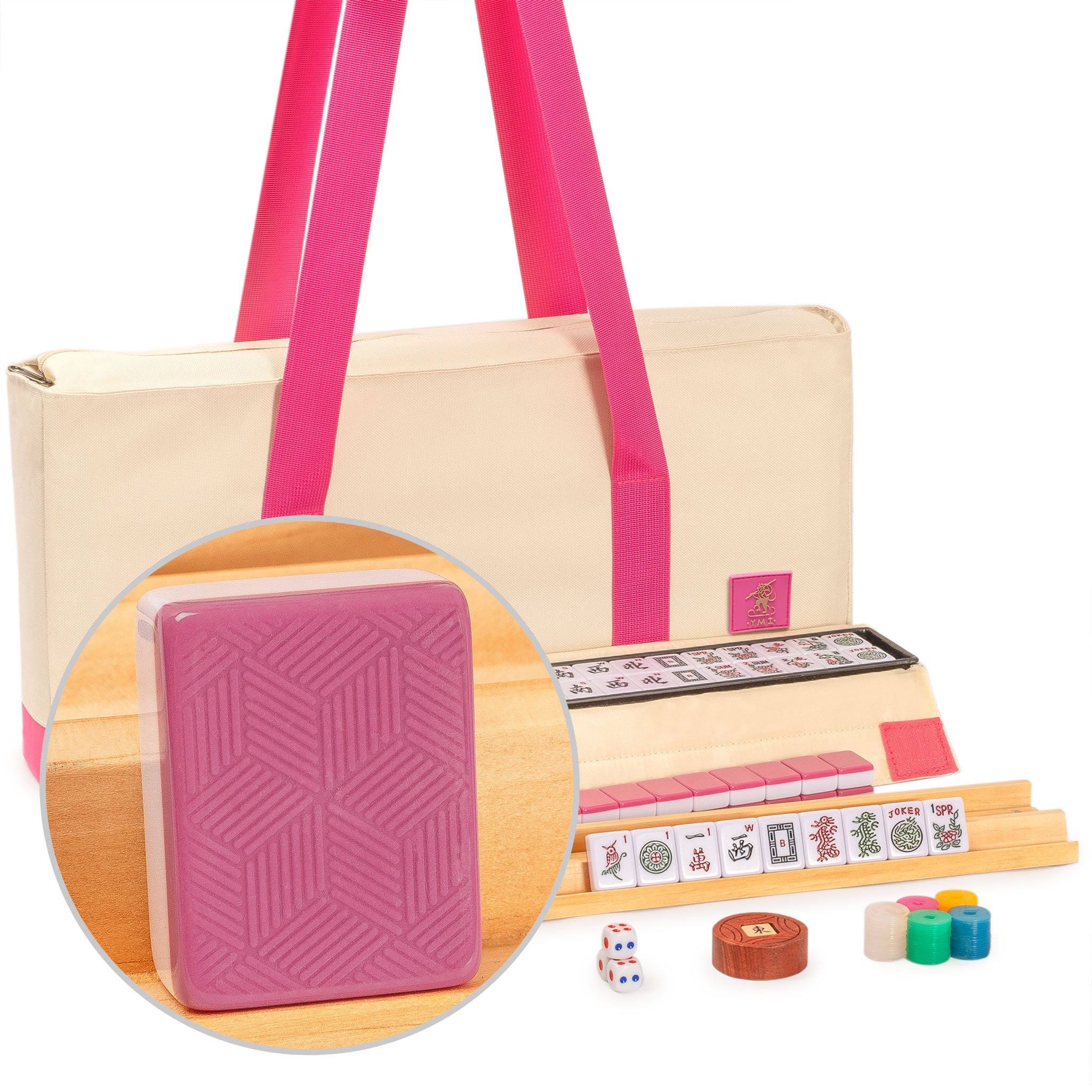American Mahjong Set, “Rosehill” – 166 Rose-Pink Embossed