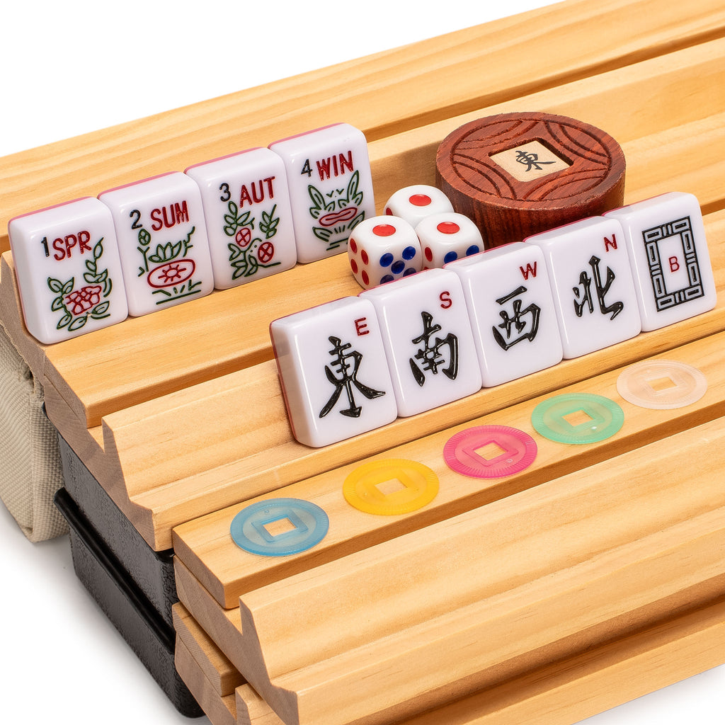 American Mahjong Set, “Rosehill” – 166 Rose-Pink Ridged-Backed Tiles, Racks with Pushers, Pink and Cream Soft Case-Yellow Mountain Imports-Yellow Mountain Imports