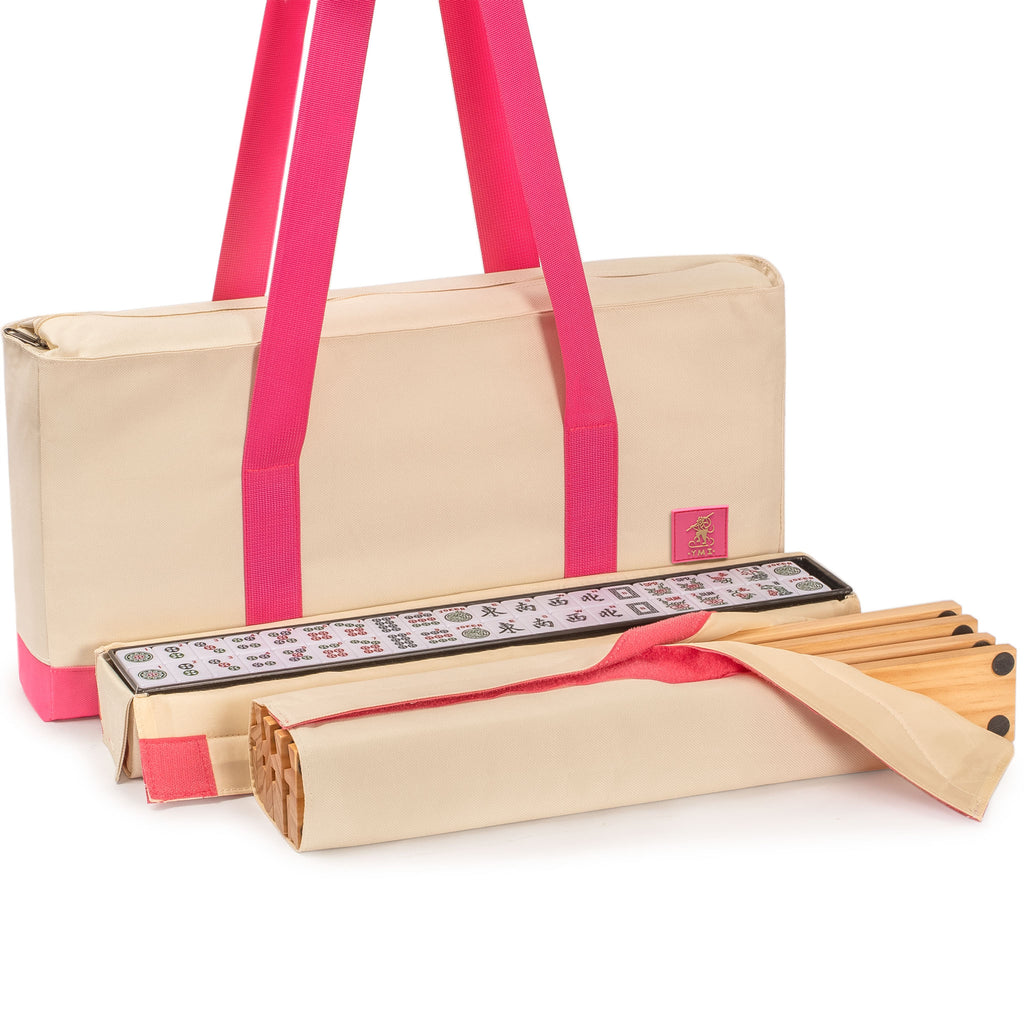 American Mahjong Set, “Rosehill” – 166 Rose-Pink Ridged-Backed Tiles, Racks with Pushers, Pink and Cream Soft Case-Yellow Mountain Imports-Yellow Mountain Imports