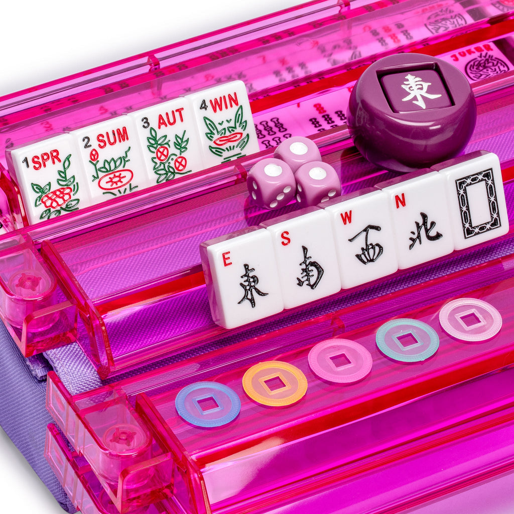 American Mahjong Set, "Sakura" with Purple Soft Case - Racks with Pushers, Scoring Coins, Dice, and Wind Indicator-Yellow Mountain Imports-Yellow Mountain Imports