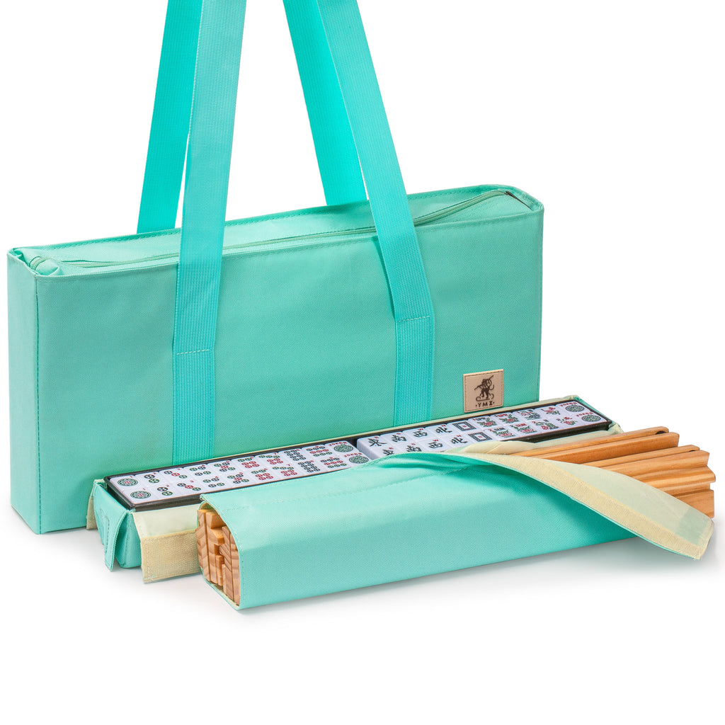 American Mahjong Set, "Seabreeze" with Green Soft Case - Racks with Pushers, Scoring Coins, Dice, and Wind Indicator-Yellow Mountain Imports-Yellow Mountain Imports