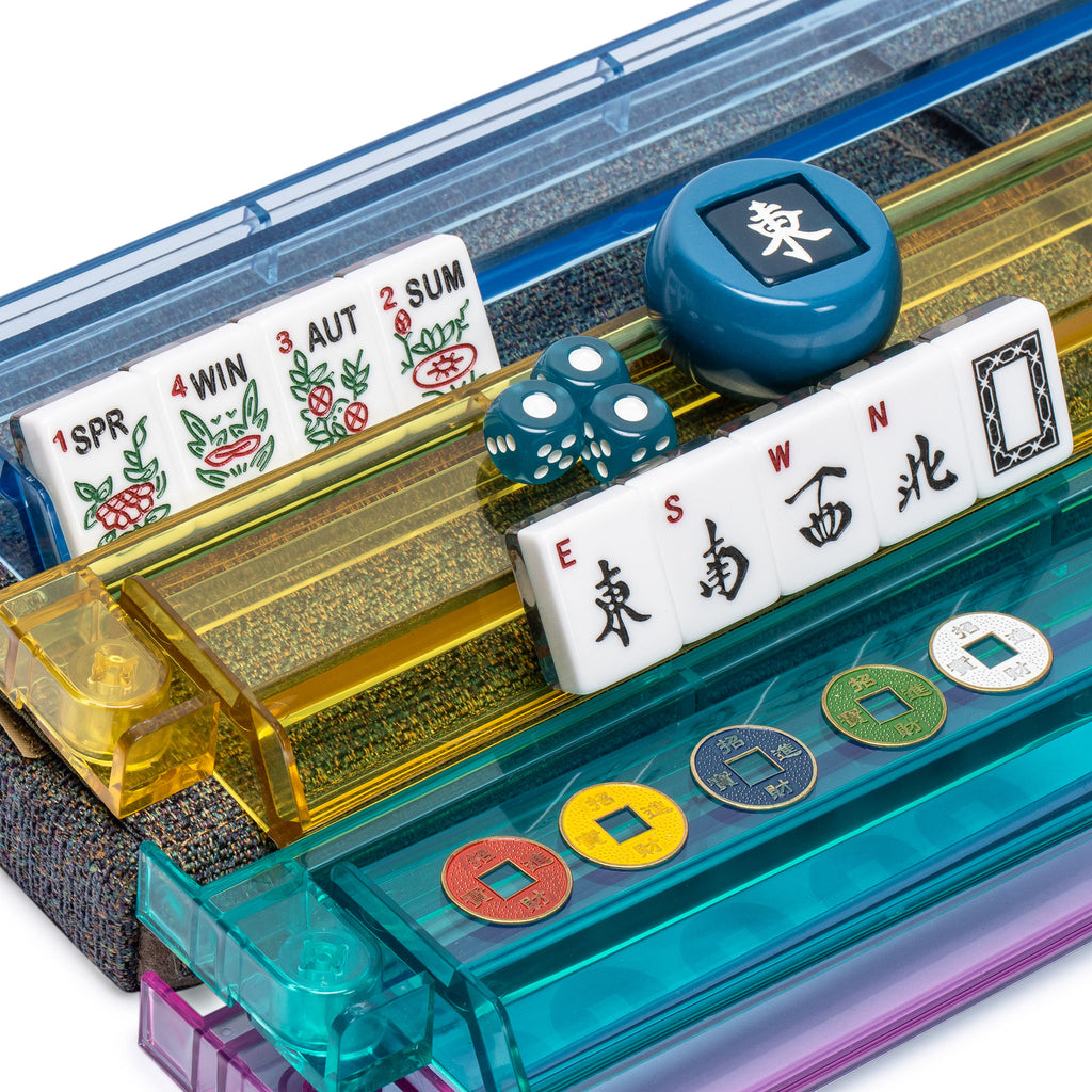 American Mahjong Set "Toucan" with Gray Soft Case, All-in-One Racks with Pushers, Dice, Wind Indicator, and Scoring Coins-Yellow Mountain Imports-Yellow Mountain Imports