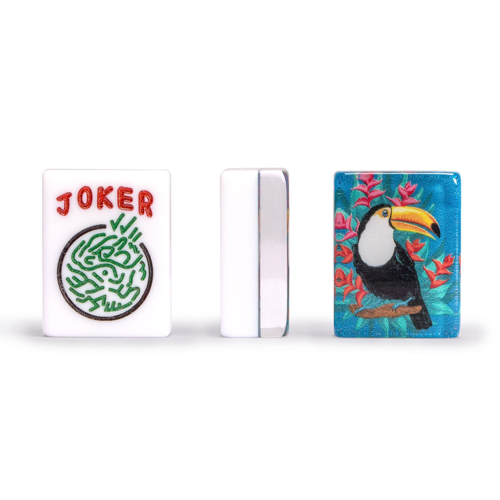American Mahjong Set "Toucan" with Gray Soft Case, All-in-One Racks with Pushers, Dice, Wind Indicator, and Scoring Coins-Yellow Mountain Imports-Yellow Mountain Imports