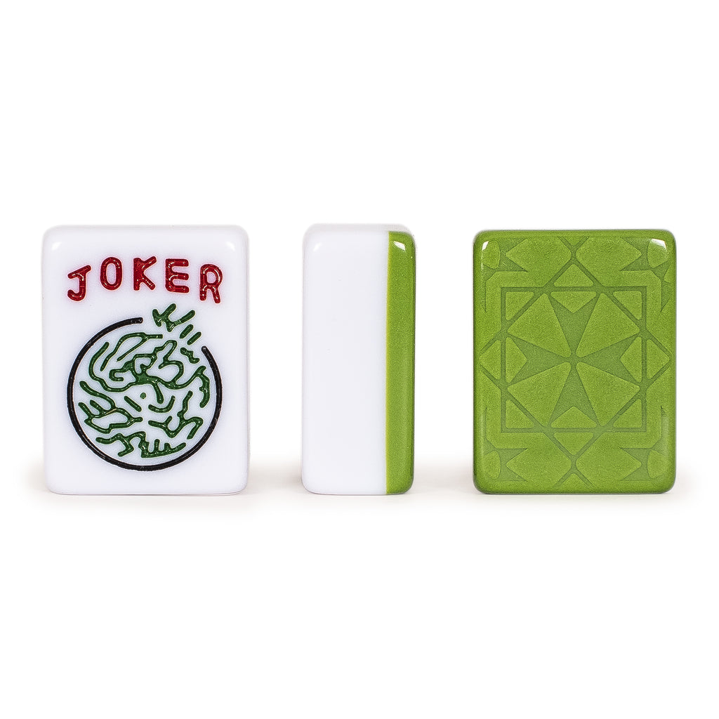 American Mahjong Set, "Verdant Santorini” - 166 Tiles with Green Soft Case, Wooden Racks with Pushers, Scoring Coins, Dice, and Wind Indicator-Yellow Mountain Imports-Yellow Mountain Imports