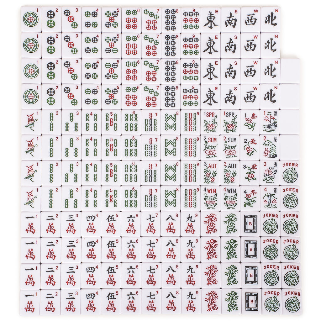 American Mahjong Set, "Verdant Santorini” - 166 Tiles with Green Soft Case, Wooden Racks with Pushers, Scoring Coins, Dice, and Wind Indicator-Yellow Mountain Imports-Yellow Mountain Imports