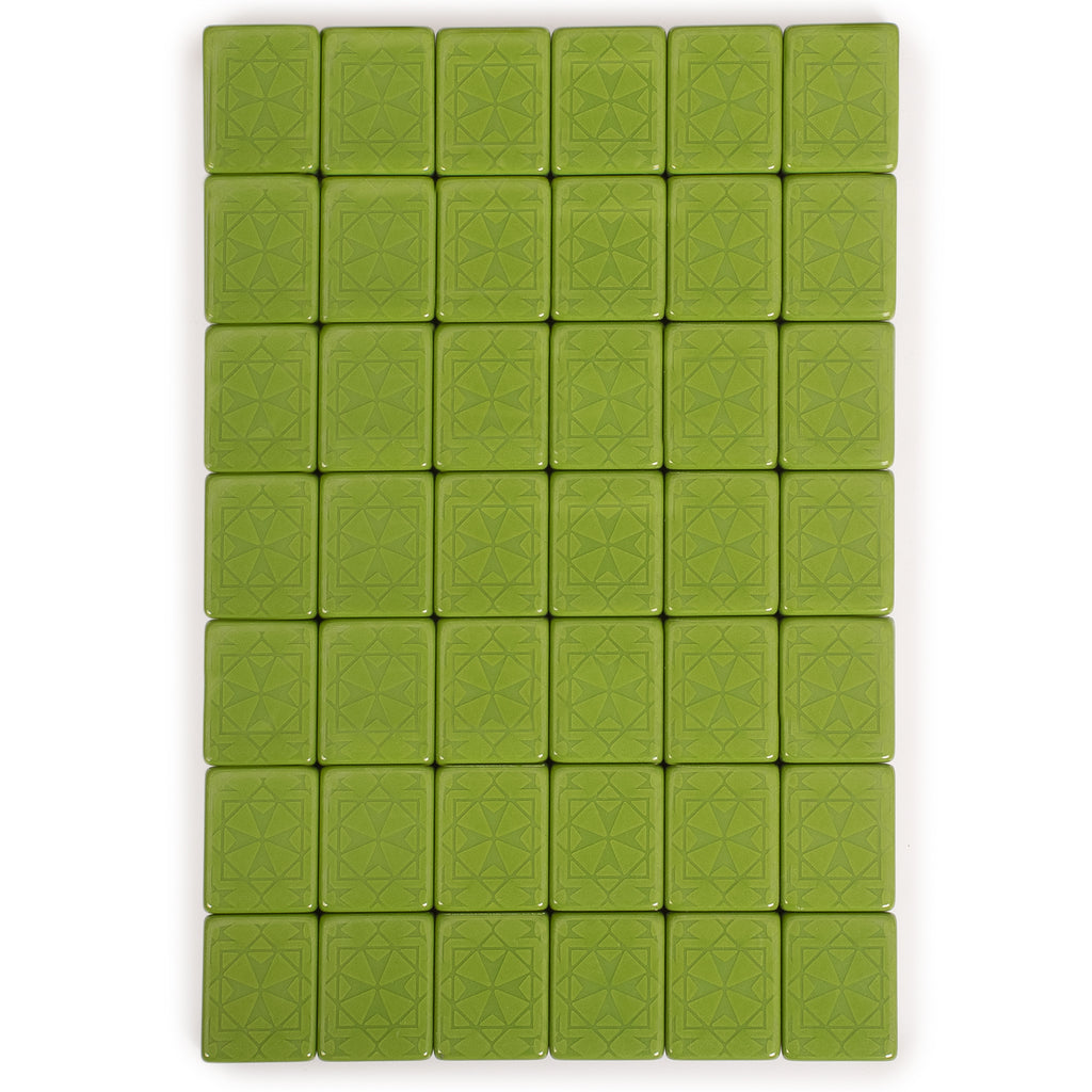 American Mahjong Set, "Verdant Santorini” - 166 Tiles with Green Soft Case, Wooden Racks with Pushers, Scoring Coins, Dice, and Wind Indicator-Yellow Mountain Imports-Yellow Mountain Imports