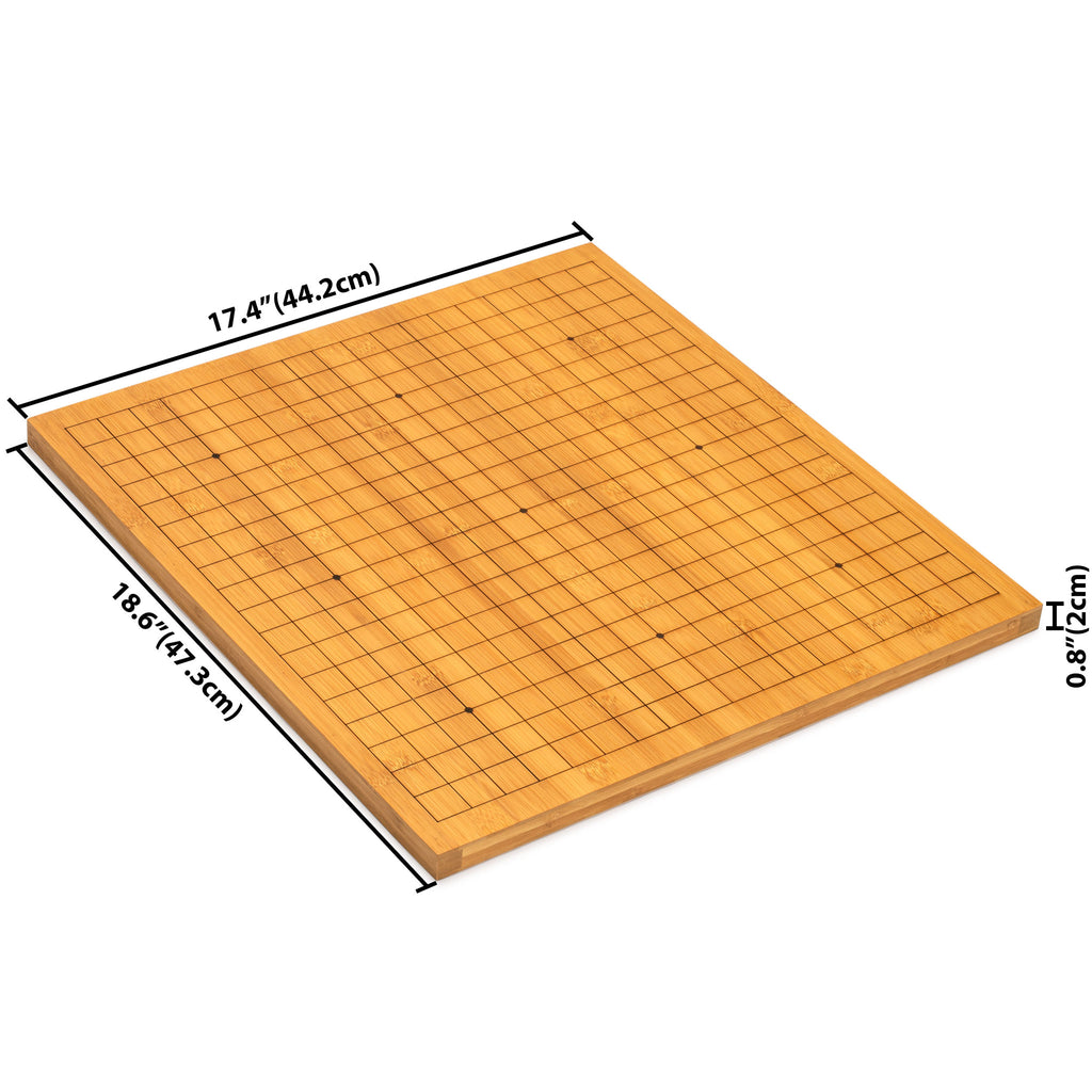 Bamboo 0.8" Etched Reversible 19x19 / 13x13 Go Game Set Board with 9.2mm Double Convex Yunzi Stones and Bamboo Wood Bowls Set-Yellow Mountain Imports-Yellow Mountain Imports