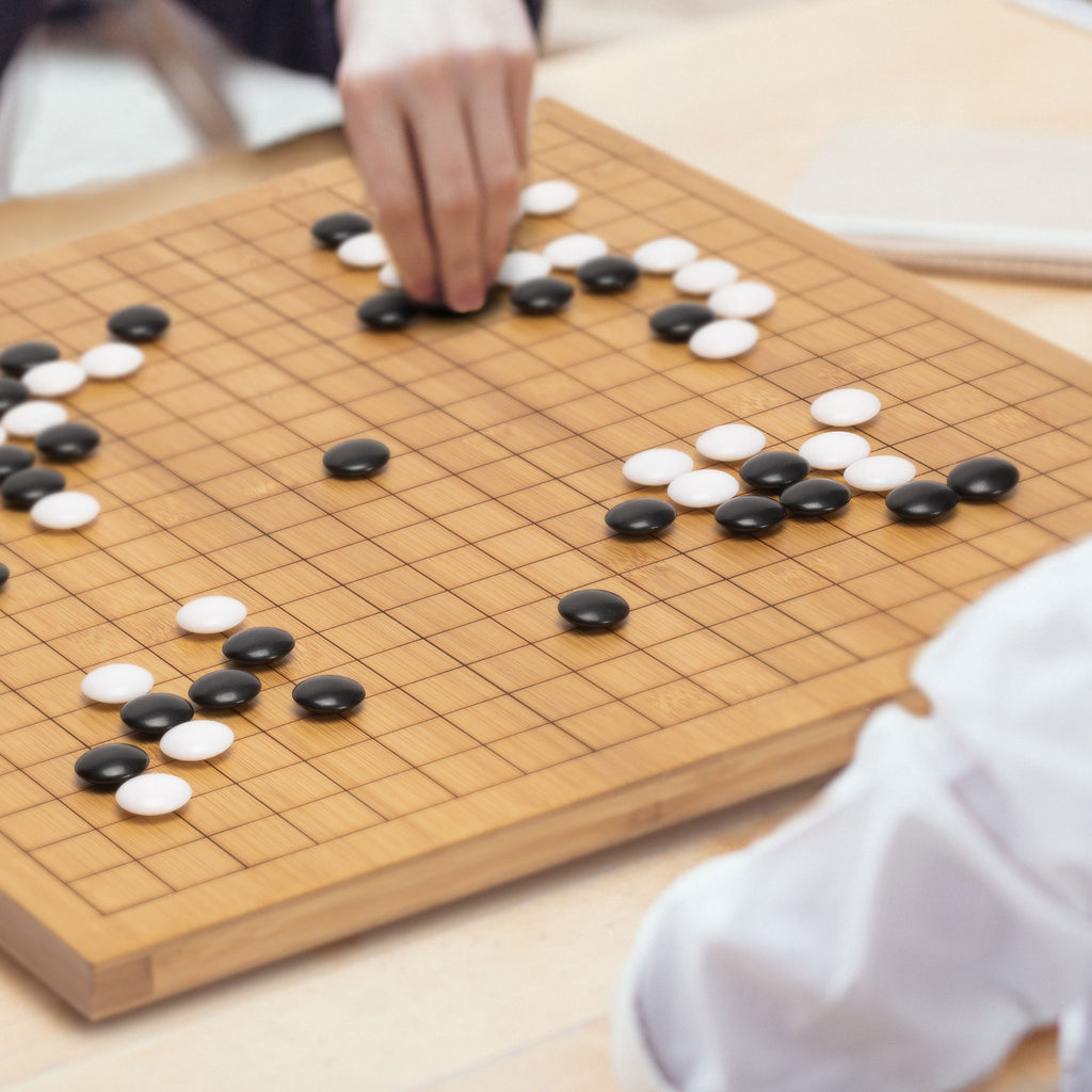 Bamboo 0.8" Etched Reversible 19x19/13x13 Go Game Set Board with Double Convex Melamine Stones & Jujube Bowls-Yellow Mountain Imports-Yellow Mountain Imports