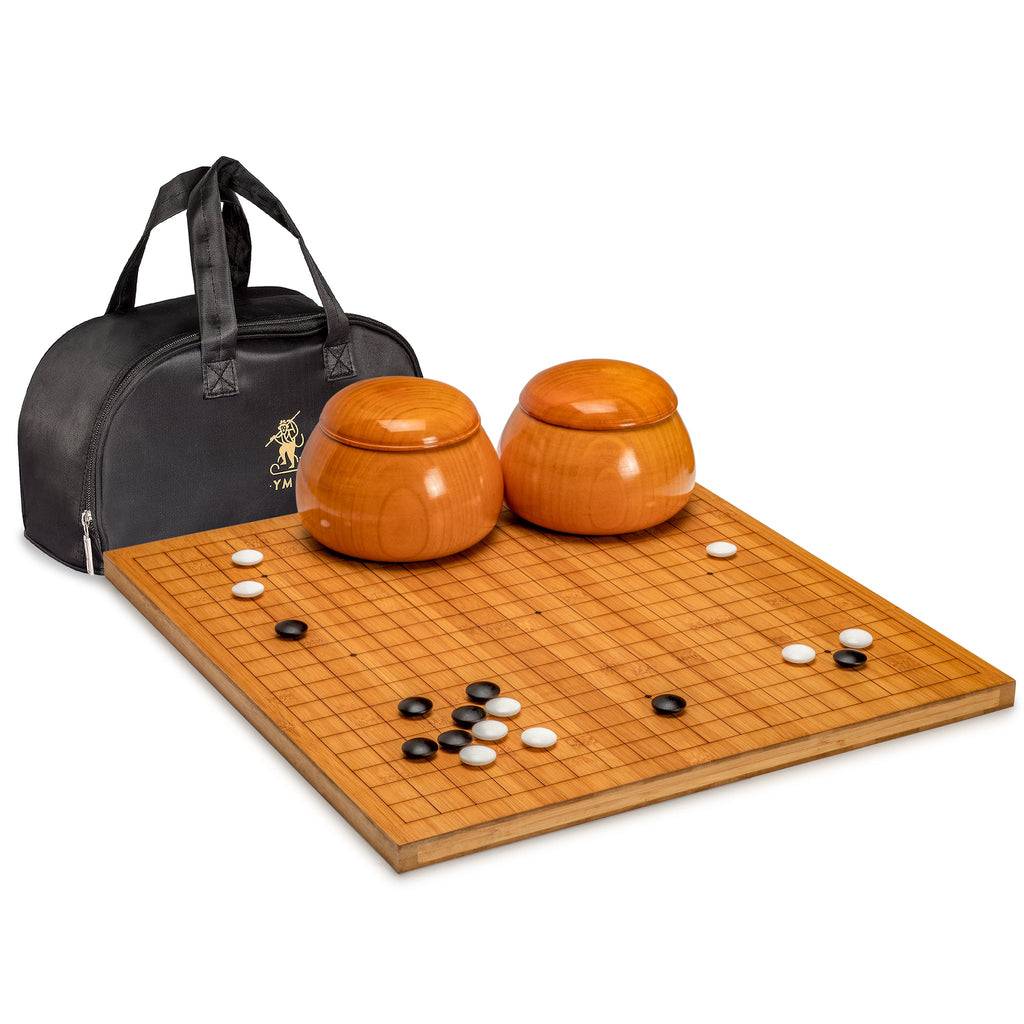 Bamboo 0.8-Inch Etched Reversible 19x19 / 13x13 Go Game Set Board with Double Convex Korean Hardened Glass Paduk Go Stones & Jujube Bowls-Yellow Mountain Imports-Yellow Mountain Imports