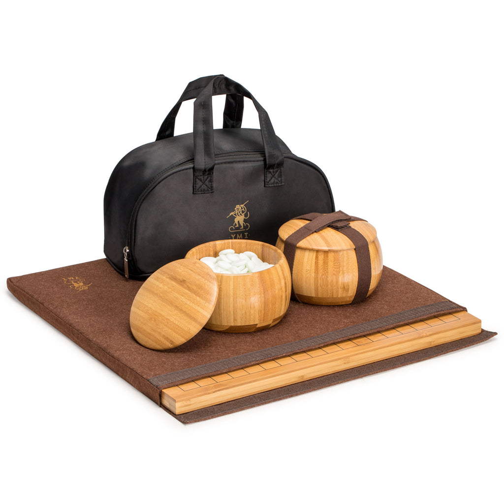 Bamboo 0.8-Inch Etched Reversible 19x19/13x13 Go Game Set Board with Single Convex Yunzi Stones and Bamboo Bowls-Yellow Mountain Imports-Yellow Mountain Imports