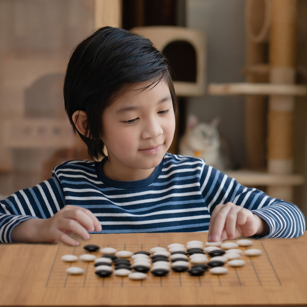 Bamboo 0.8-Inch Reversible 19x19 / 13x13 Go Game Set Board with Double Convex Melamine Stones and Bamboo Bowls-Yellow Mountain Imports-Yellow Mountain Imports