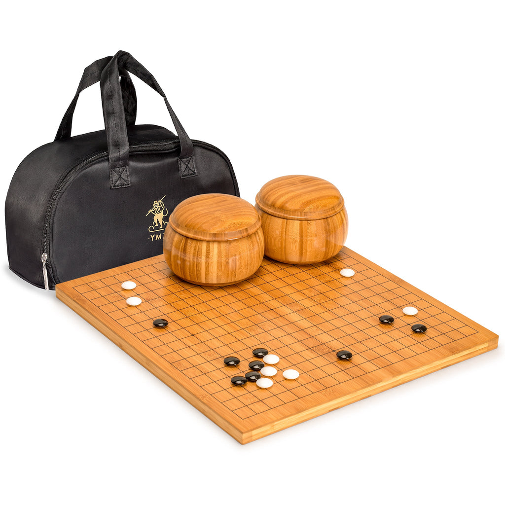 Bamboo 0.8-Inch Reversible 19x19 / 13x13 Go Game Set Board with Double Convex Melamine Stones and Bamboo Bowls-Yellow Mountain Imports-Yellow Mountain Imports