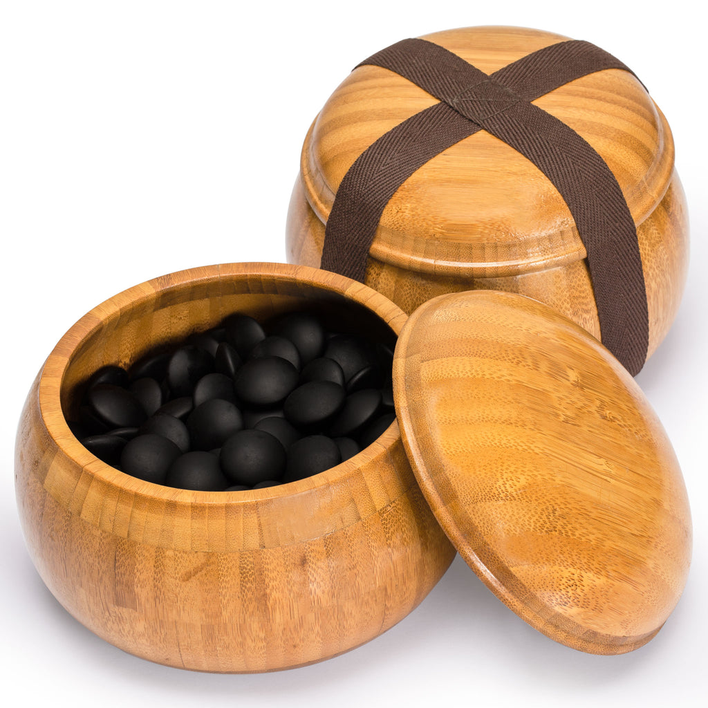 Bamboo 0.8-Inch Reversible 19x19 / 13x13 Go Game Set Board with Double Convex Yunzi Stones and Bamboo Bowls-Yellow Mountain Imports-Yellow Mountain Imports