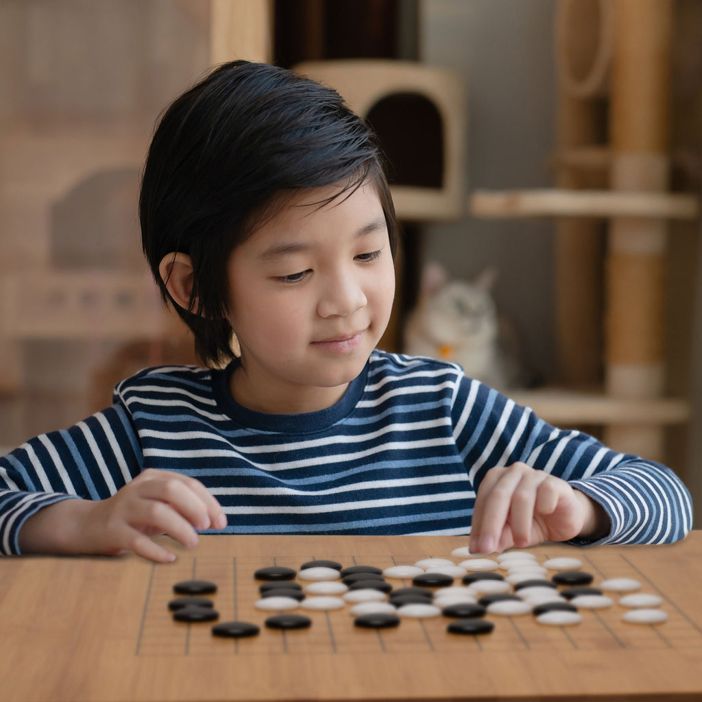 Bamboo 0.8-Inch Reversible 19x19 / 13x13 Go Game Set Board with Single Convex Melamine Stones and Bamboo Wood Bowls Set-Yellow Mountain Imports-Yellow Mountain Imports