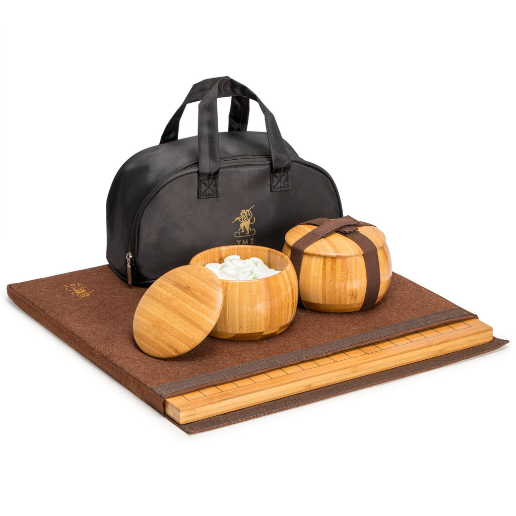 Bamboo 0.8" Reversible 19x19 / 13x13 Go Game Set Board with Single Convex Yunzi Stones and Bamboo Bowls-Yellow Mountain Imports-Yellow Mountain Imports