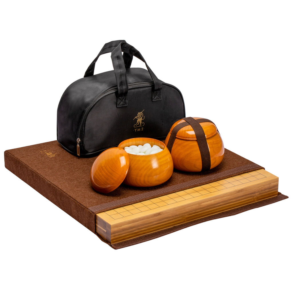 Bamboo 2-Inch (5cm) Reversible 19x19 / 13x13 Go Game Set Board with Double Convex Yunzi Stones and Jujube Bowls-Yellow Mountain Imports-Yellow Mountain Imports