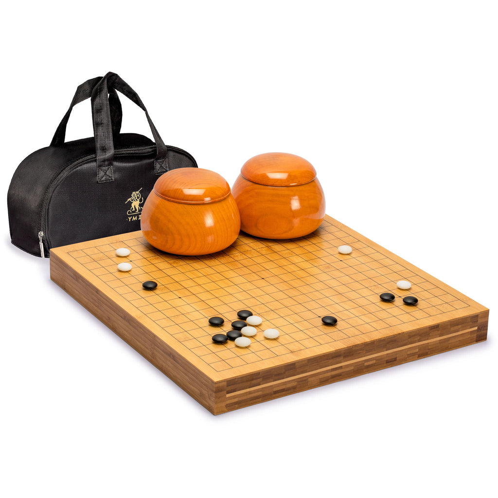 Bamboo 2-Inch (5cm) Reversible 19x19 / 13x13 Go Game Set Board with Double Convex Yunzi Stones and Jujube Bowls-Yellow Mountain Imports-Yellow Mountain Imports