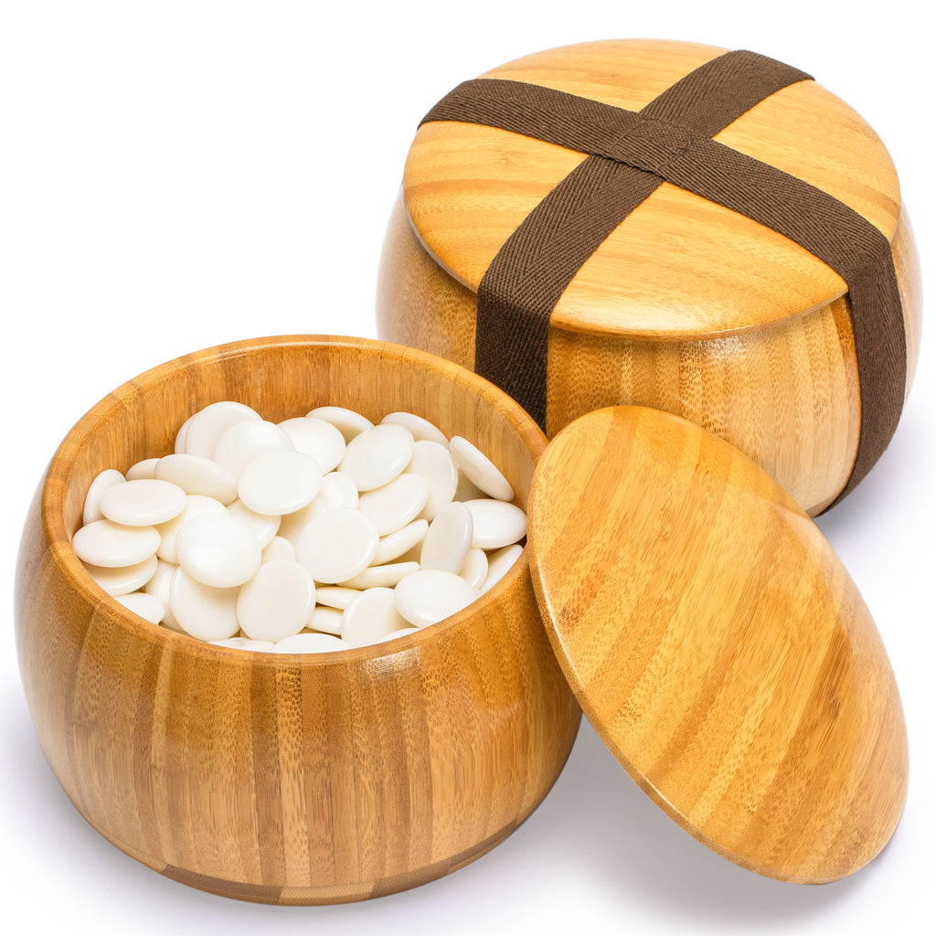 Bamboo 2-Inch Reversible 19x19 / 13x13 Go Game Set Board with Single Convex Melamine Stones and Bamboo Bowls Set-Yellow Mountain Imports-Yellow Mountain Imports