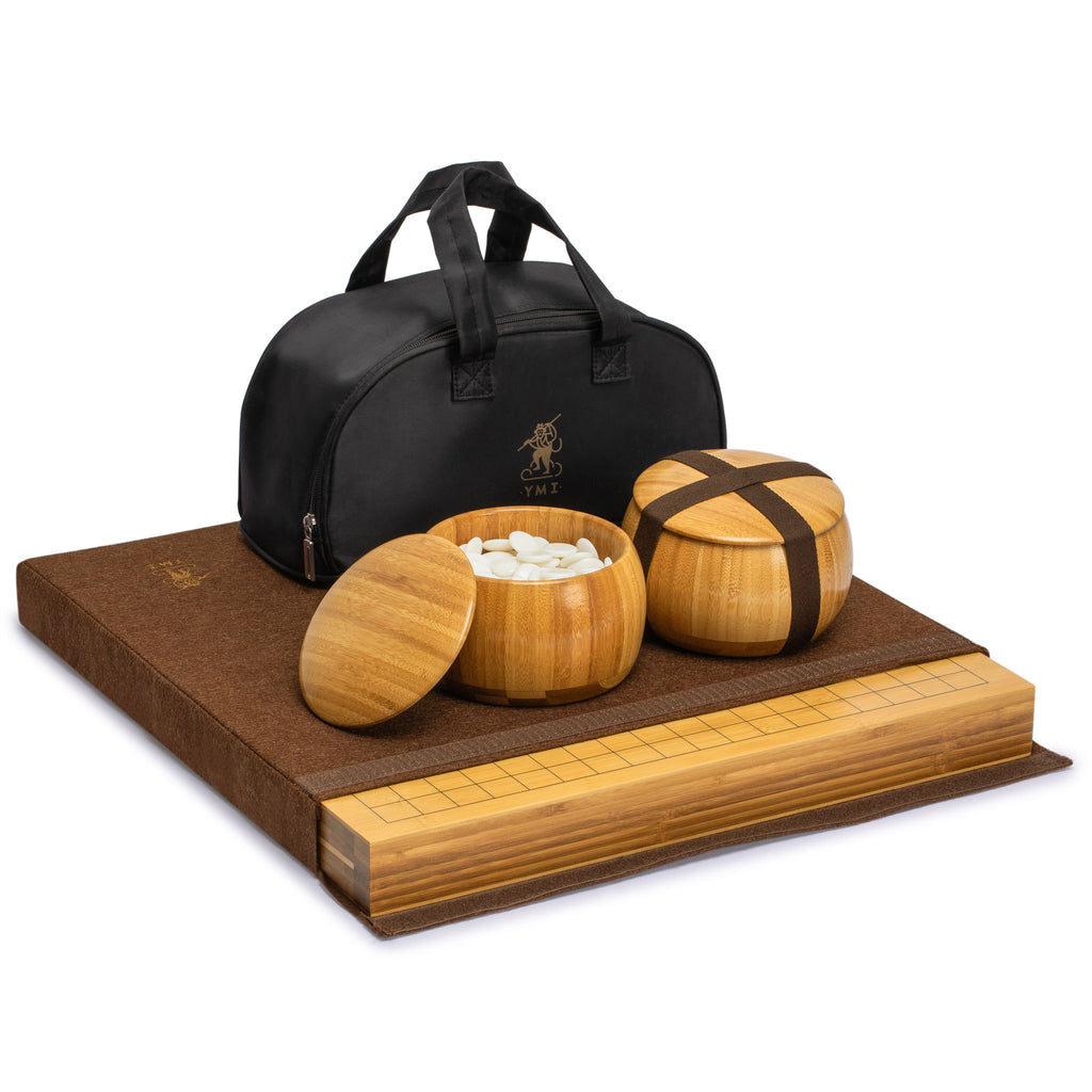 Bamboo 2-Inch Reversible 19x19 / 13x13 Go Game Set Board with Single Convex Melamine Stones and Bamboo Bowls Set-Yellow Mountain Imports-Yellow Mountain Imports