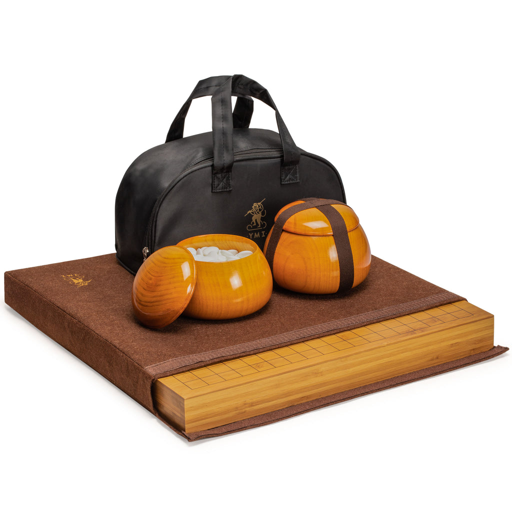 Bamboo 2-Inch Reversible 19x19/13x13 Go Game Set Board with Double Convex Korean Hardened Glass Paduk Go Stones and Jujube Bowls-Yellow Mountain Imports-Yellow Mountain Imports