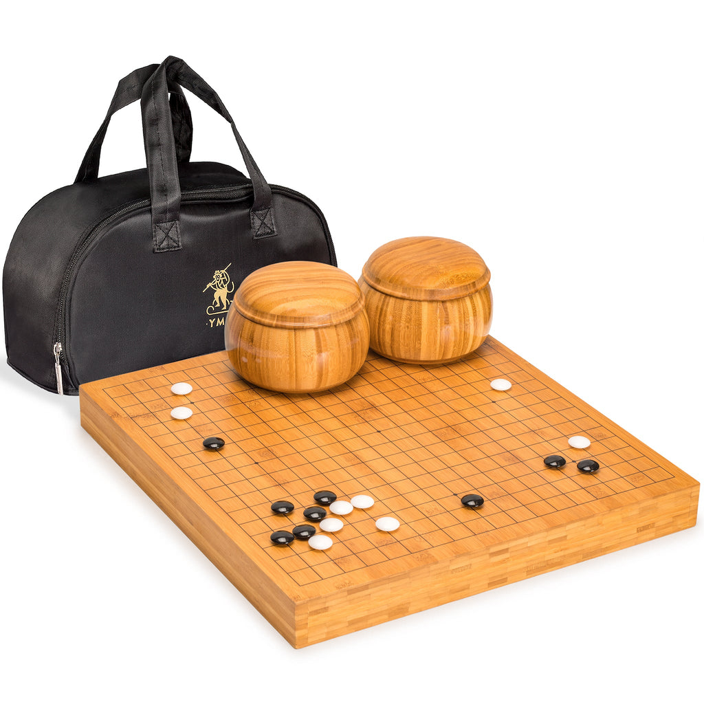 Bamboo 2-Inch Reversible 19x19/13x13 Go Game Set Board with Double Convex Melamine Stones and Bamboo Bowls-Yellow Mountain Imports-Yellow Mountain Imports